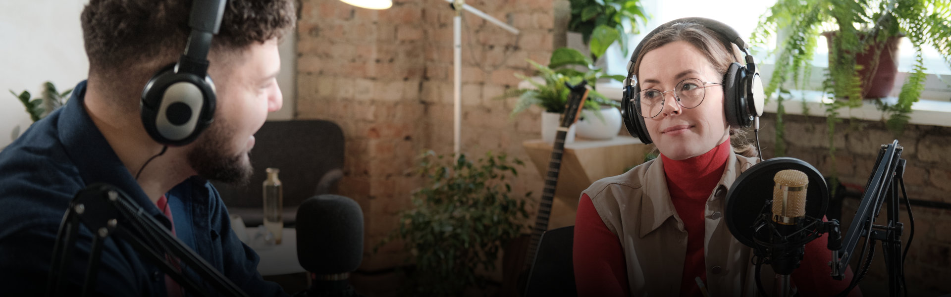 Radio host and guest recording interview